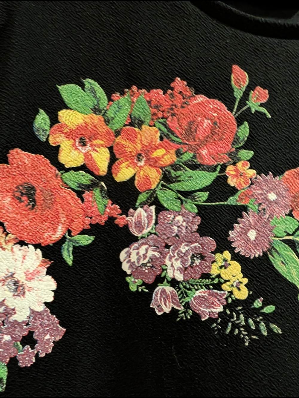 Zara Black Short-Sleeve Top with Multicolor Floral print - Picture 3 of 5